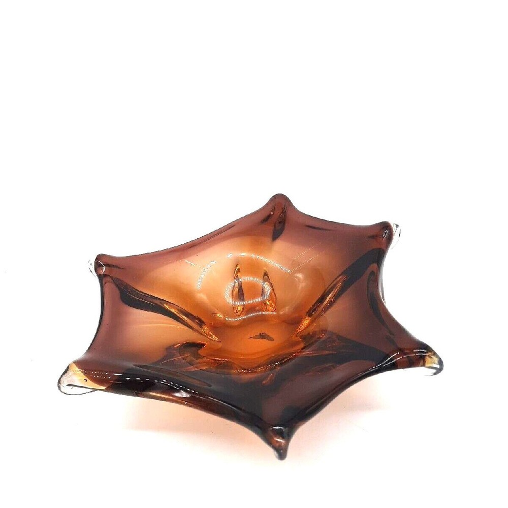 Vintage Murano Purple & Amber 8" Art Glass Candy Dish